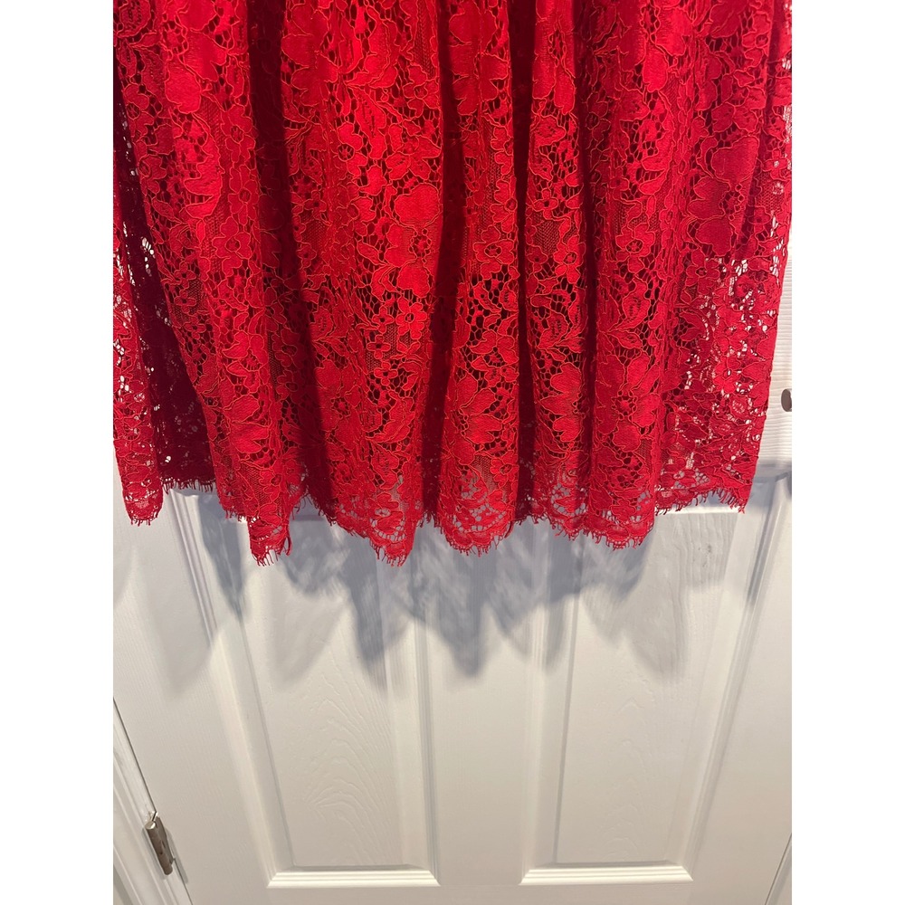 Express Red Floral Lace Off Shoulder Fit & Flare Cocktail Dress Large - Picture 4 of 9